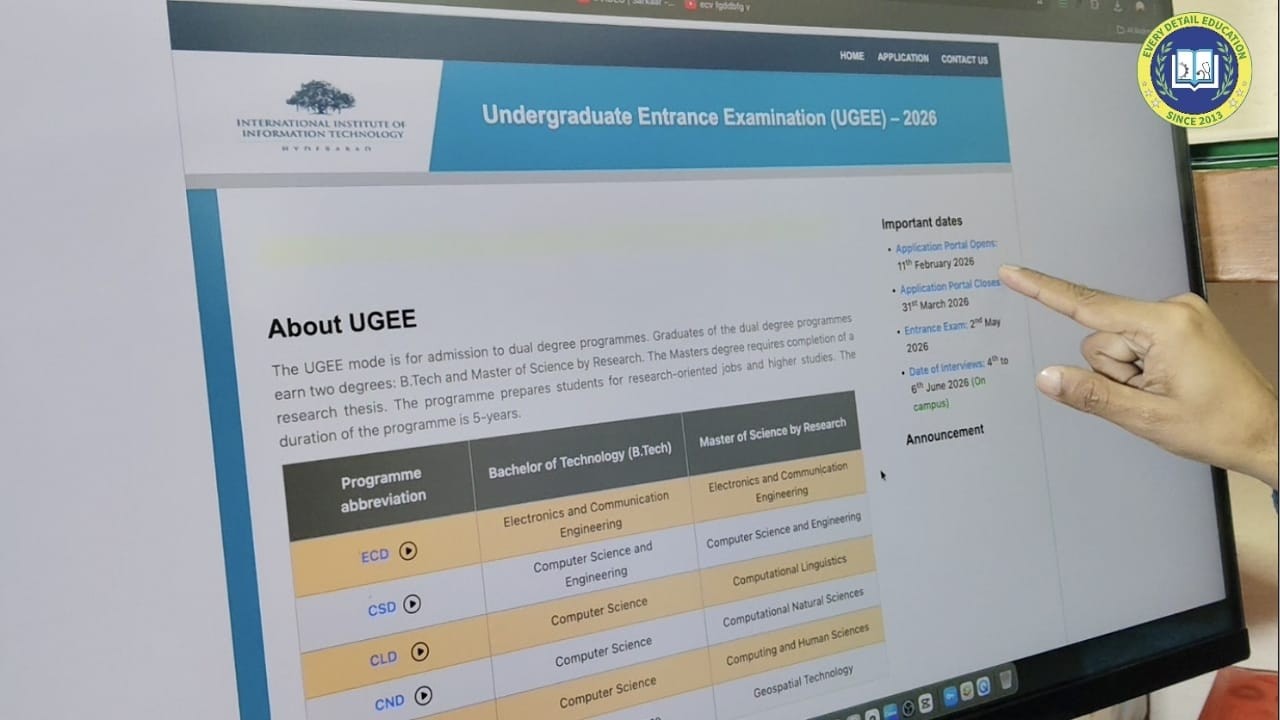 UGEE 2026 Apply Now ✅ IIIT Hyderabad B.Tech Admission | Last Date & Exam Schedule