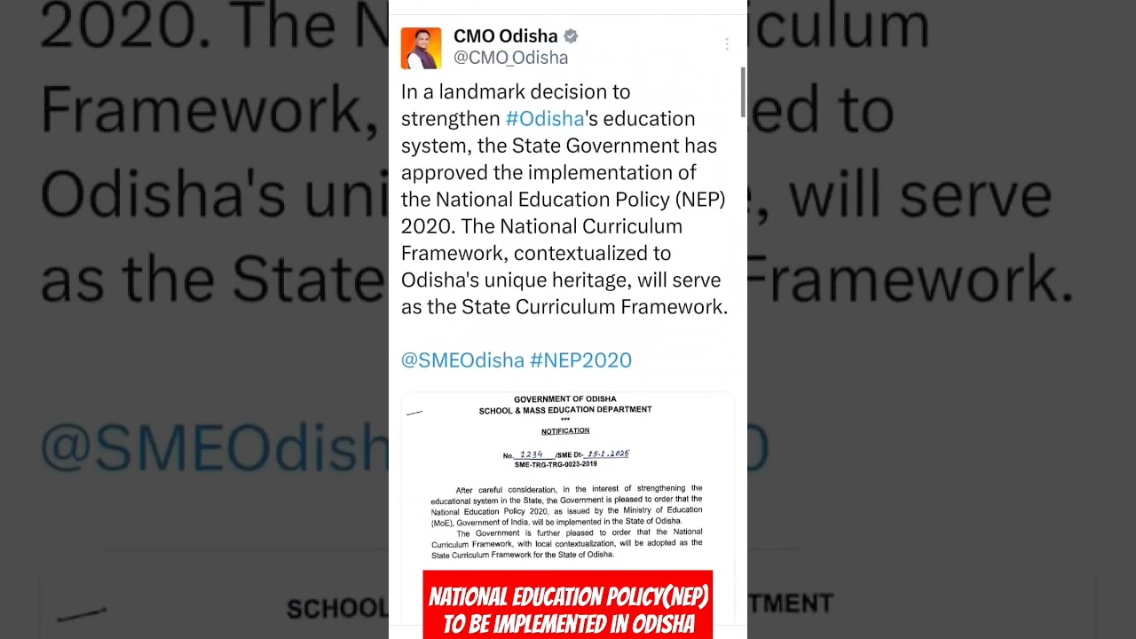 National Education Policy (NEP) to be implemented in Odisha. #breakingnews #NEP2020 #odisha #news