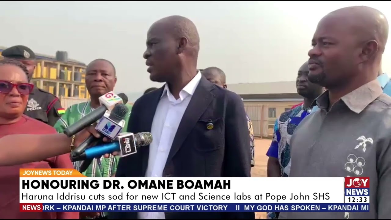 Honouring Dr. Omane Boamah: Haruna Iddrisu cuts sod for new ICT and Science labs at Pope John SHS.