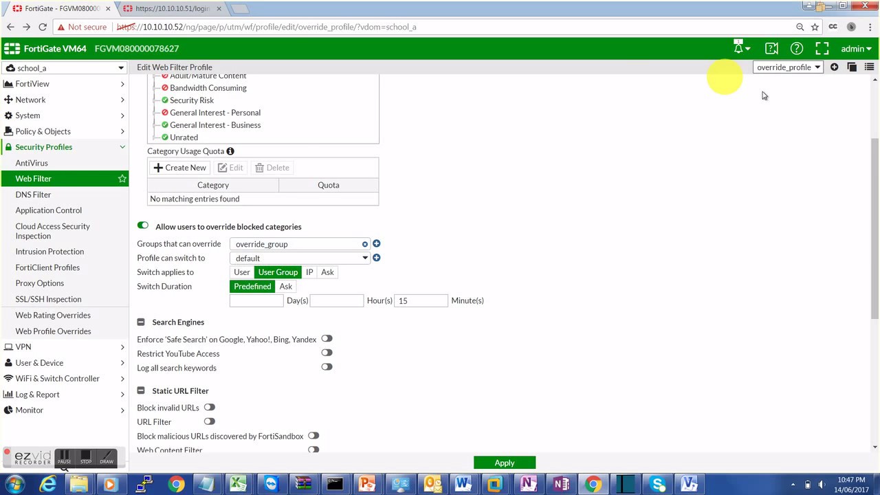 FortiGate 5.4.4 Web Filter Overrides