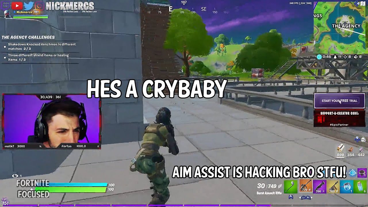 Nick Mercs calls Bugha (Fortnite World Cup Champion) a crybaby over controller AIM ASSIST
