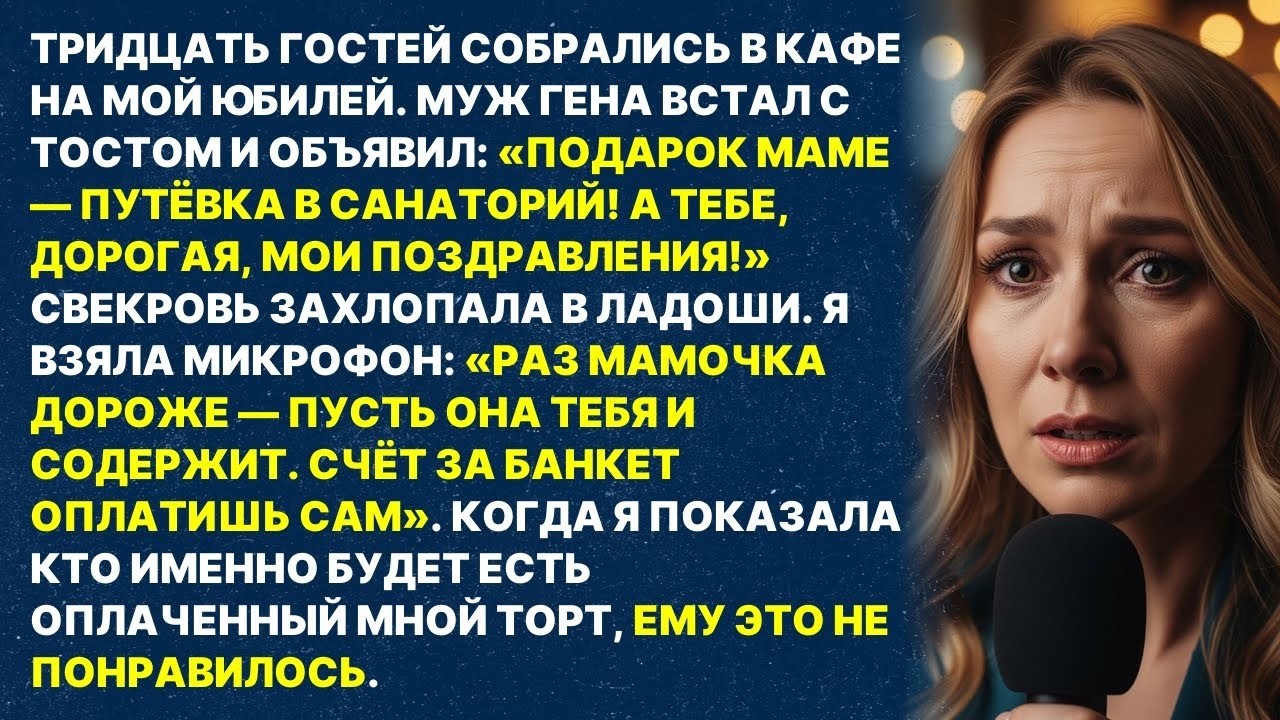«РАЗ МАМОЧКЕ ПУТЁВКУ — ПУСТЬ ОНА ТЕБЯ И КОРМИТ!»— сказала я мужу при 30 гостях.А потом показала торт