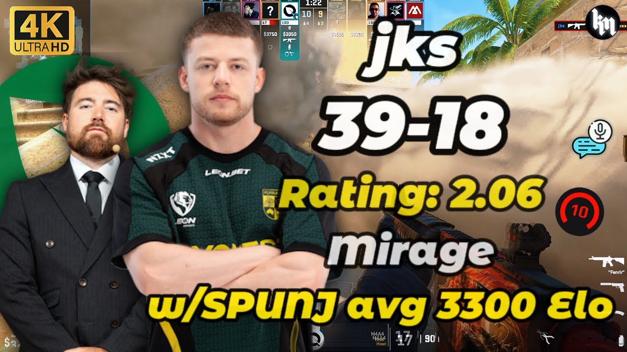 jks (39-18) w/SPUNJ (Mirage) | avg 3300 Elo | Feb 10, 2026 #cs2 #flyquest #jks