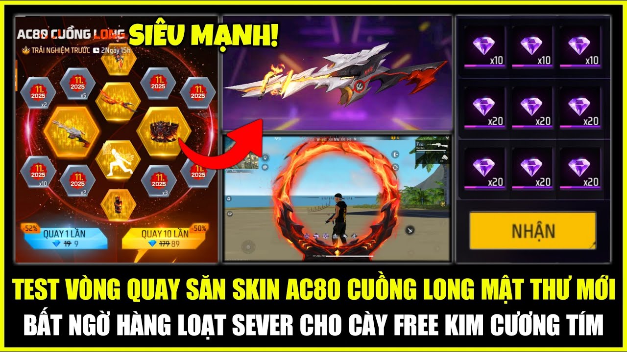 Test V&ograve;ng Quay Săn Skin AC80 MẬT THƯ CUỒNG LONG Mới, H&agrave;ng Loạt SEVER Cho C&agrave;y FREE KC T&iacute;m | Free Fire