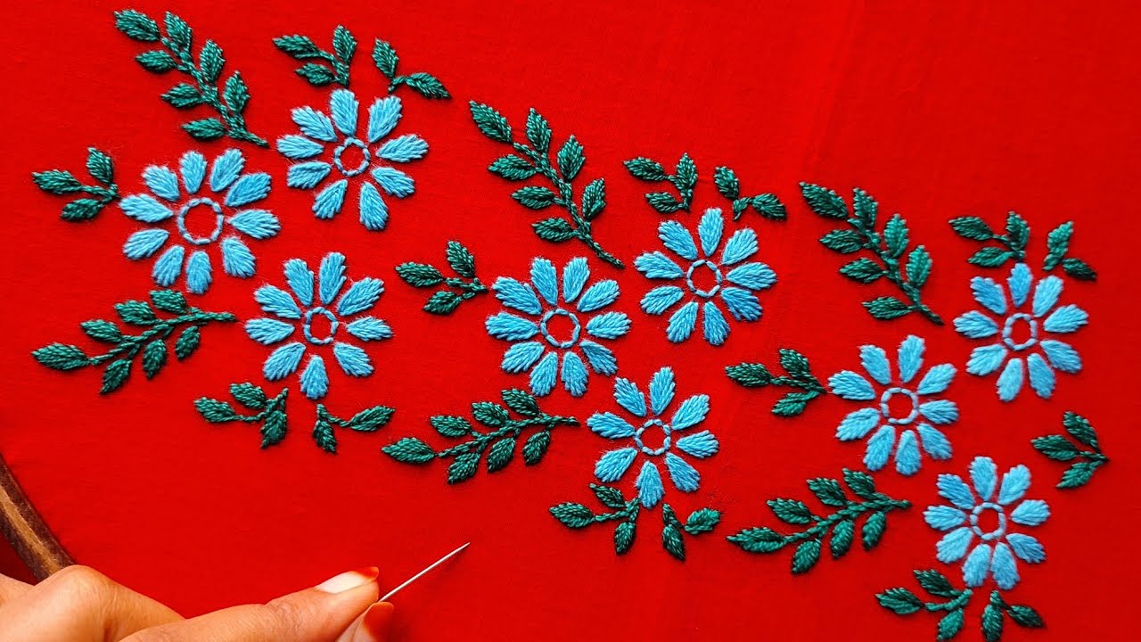 ফুলকারি কামিজ,ওড়নার হাতের কাজের সেলাই ডিজাইন, hand embroidery easy dress borderline design stitched