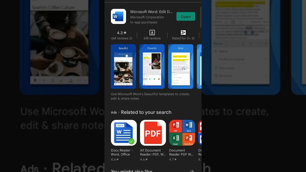 How to open Microsoft office Word App on Mobile
