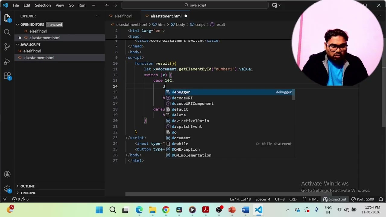 java script tutorial-7 ( control statment (switch ) )
