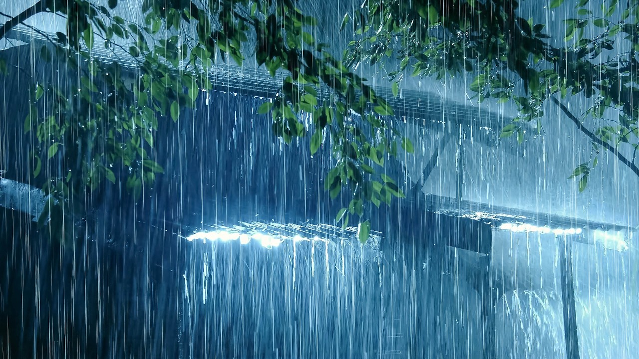 Fall Asleep Quickly with Pounding Rain & Powerful Thunder over a Tin Top | Night Rainstorm Sounds
