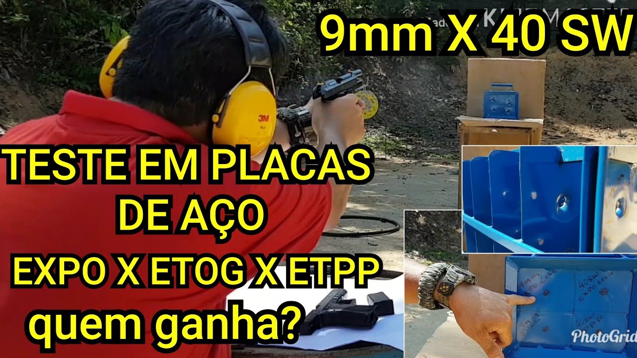 TESTE DE PERFURAÇÃO DE PLACA DE AÇO 9MM X 40SW  EXPO X ETOG X ETPP