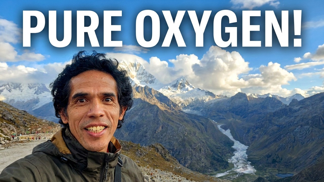Trekking 22,Lack of oxygen in the Andes, minute 3 expression of pleasure, wonderful landscape