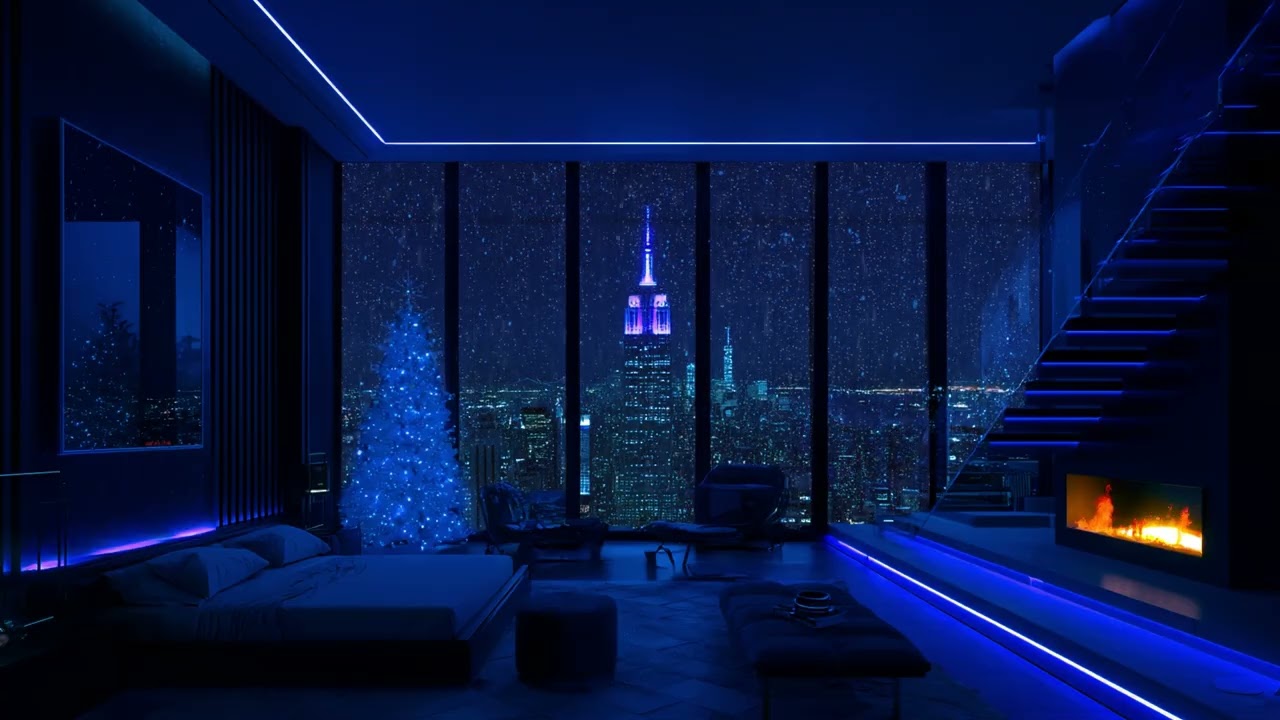 Midnight Rain in the City 🌙 | Calming Piano & Fireplace Ambience to Sleep Better & Boost Focus