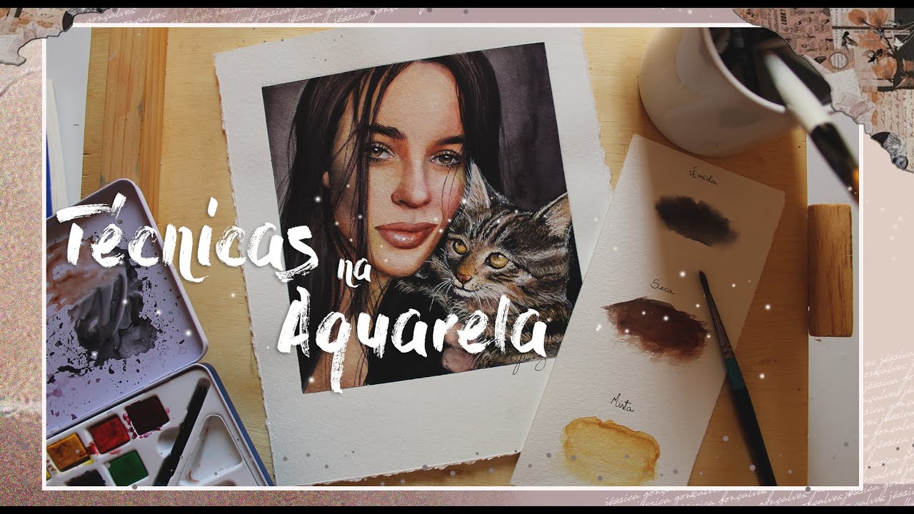 Como usar Aquarela   Técnica ÚMIDA, MISTA e SECA , Pintura de Retrato em Aquarela para Iniciantes 🎨