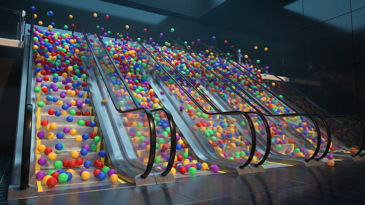 Color Balls on Escalator / Rigid Body simulation / 3D Animation (Cinema 4D - Arnold Render)