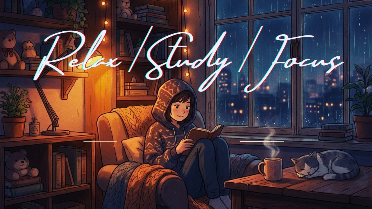 Relaxing Lofi Music | Cozy Room Night City View for Study, Work, Focus, Concentration