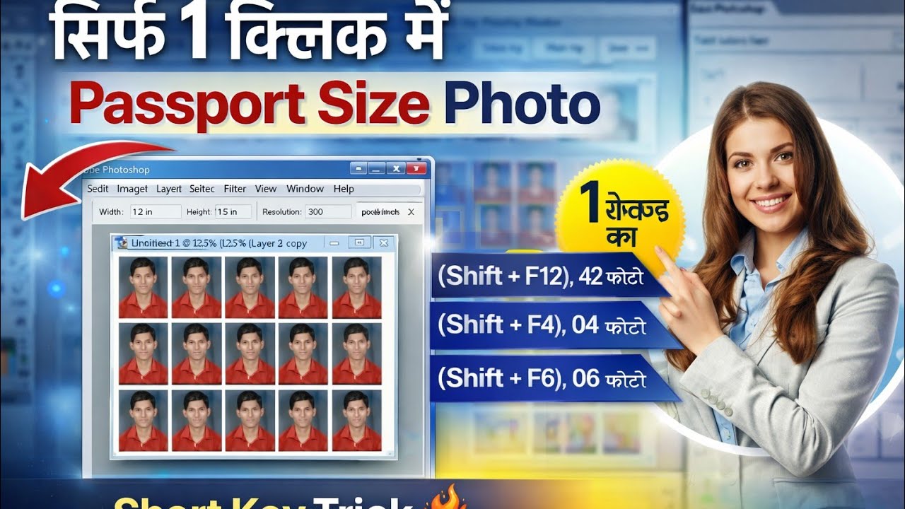 only one click Passport size #photo on A4 sheet | ek hi short key se passport size photo #photoshop