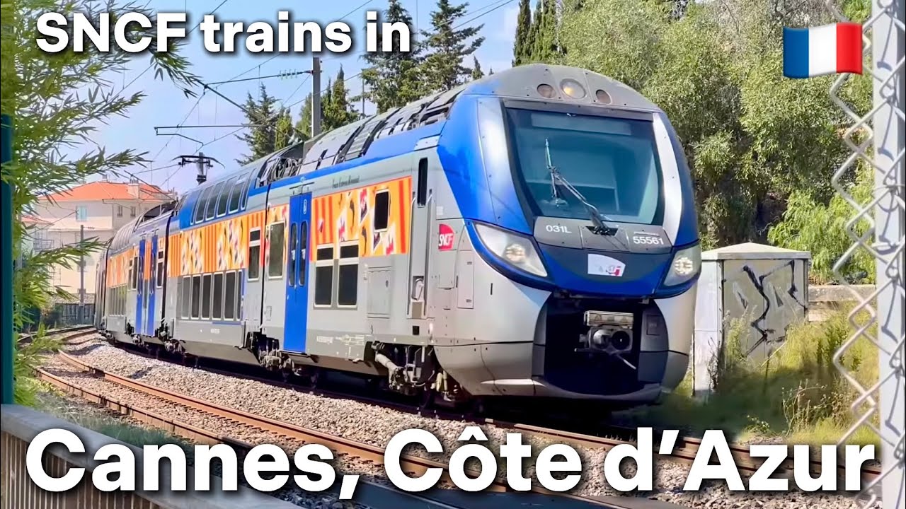 SNCF trains rushing through Cannes (Cote d‘Azure) towards Nice and Marseille | Cannes, France