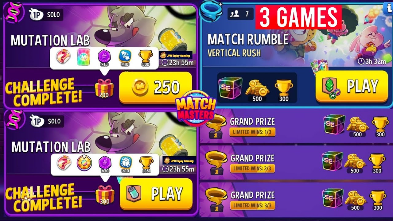 2 Solo/ Mutation Lab 300 DNA 🧬 and 200 DNA 🧬/(3 GAMES) Vertical Rush Rainbow 🌈 Match Rumble