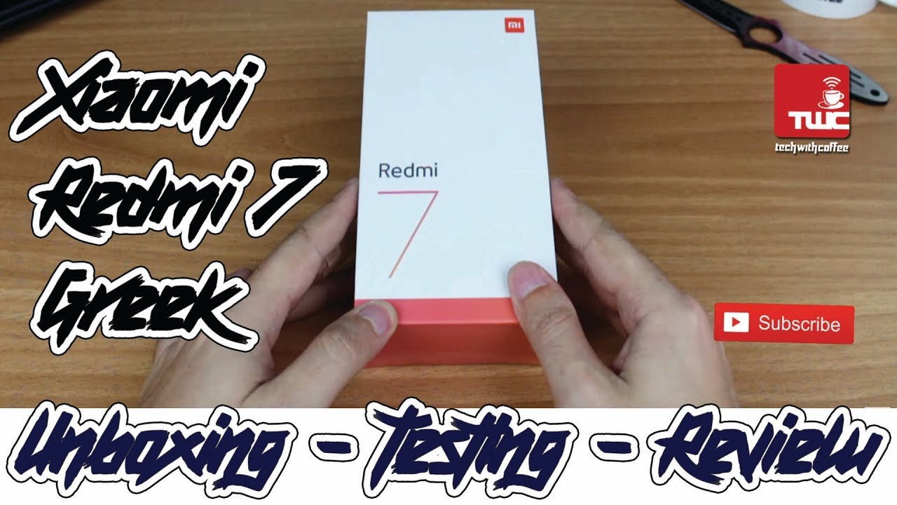 Xiaomi redmi 7 greek unboxing, testing , review | φθηνο κινητο | Tech with coffee