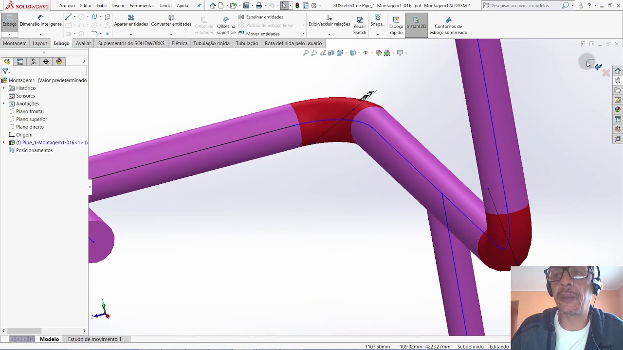 Aula 330 - Tubulação Criando Boca de Lobo - Solidworks - Marcelo Pereira