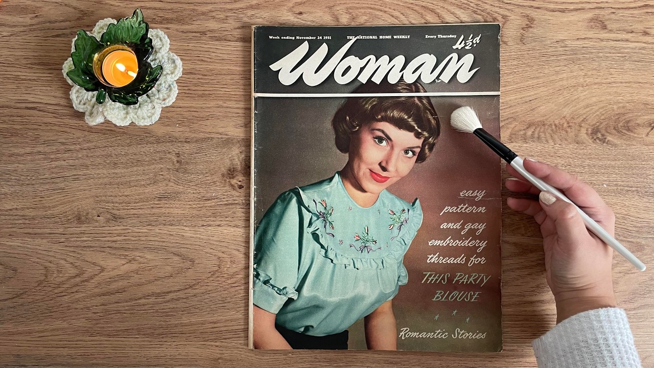 ASMR 1950s Vintage Magazine Flip Through | whispering, tracing, brushing🕯️