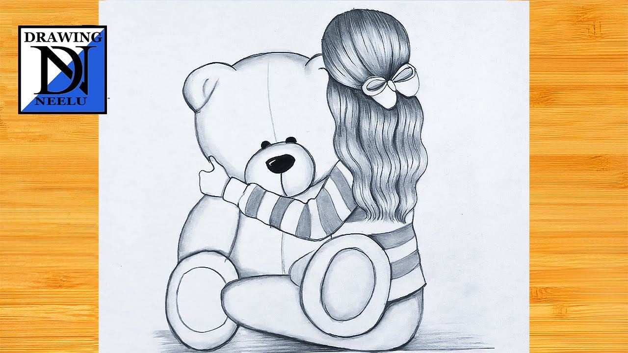 How to draw a girl with her Teddy bear | Pencil sketch for beginner | Easy drawing | Girl drawing