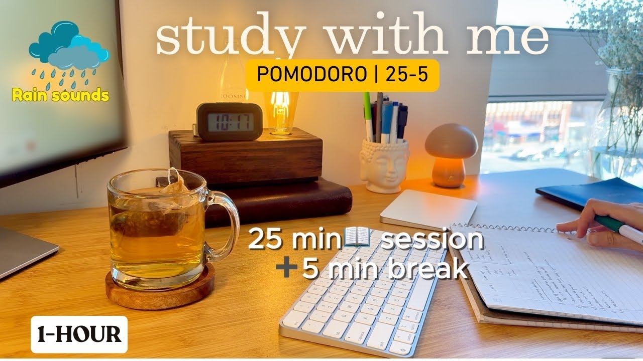 1-HR STUDY WITH ME  📚 Productive Deep Work Session | Heavy Rain Ambience | Pomodoro 25/5