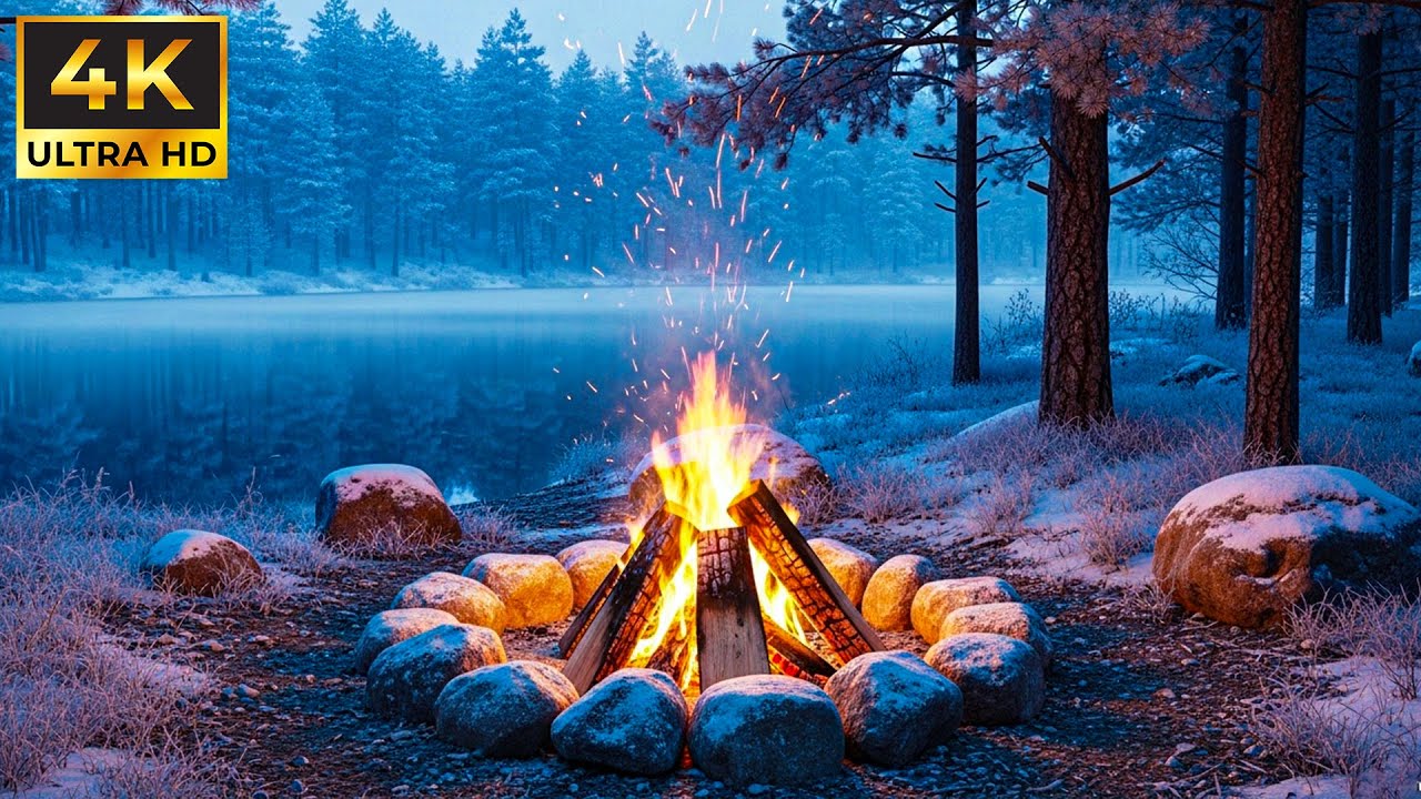 Crackling Fire by the Lake 🔥 Cozy Bonfire by the Lake for Sleep 😴