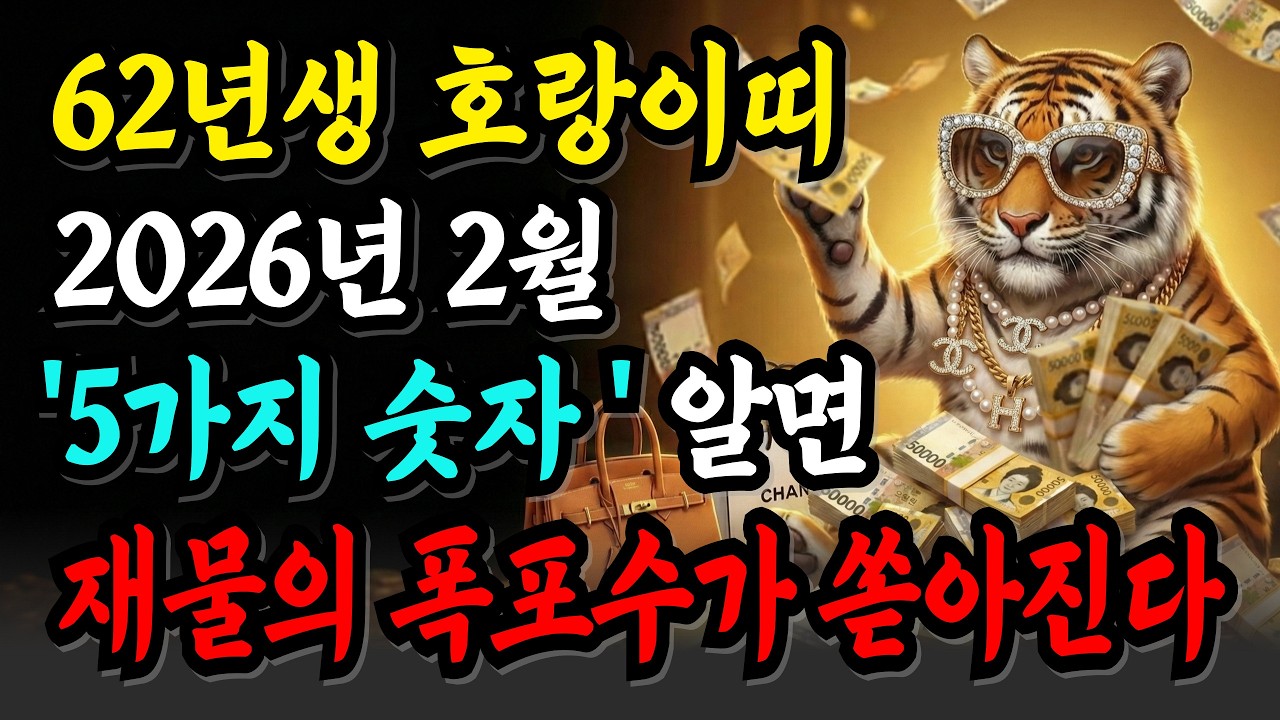 62년생 호랑이띠 재물운 경고 2026년 2월 금전운 대반전, 큰돈 끌어오는 숫자는 따로 있습니다.2월에 이 5가지 숫자 놓치면 후회합니다
