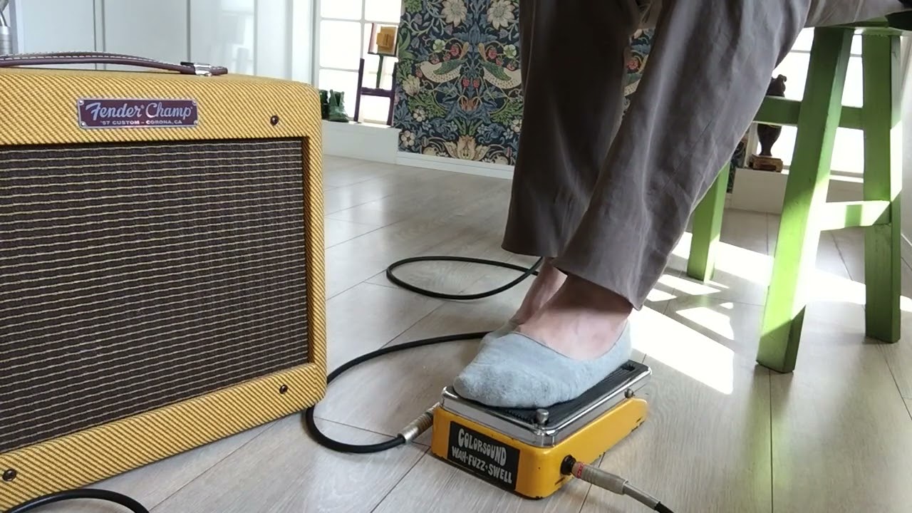 Vintage Pedal demo Colorsound wah fuzz swell 1970's pedal on 57 Custom Champ
