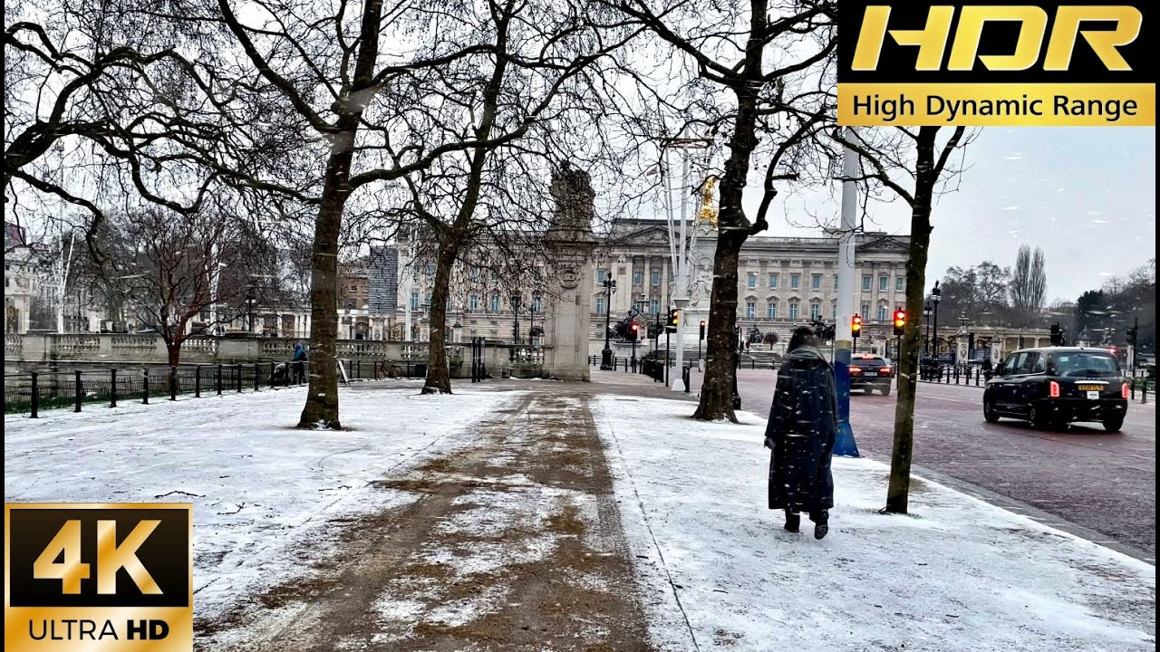 4K HDR London Snow Walk 2021| Trafalgar Square to Buckingham Palace| Relaxing ASMR snow walk