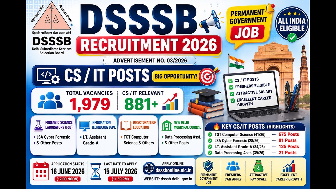 DSSSB Recruitment 2026 | CS/IT Vacancy 2026 | TGT CS | Eligibility, Salary & Exam Pattern