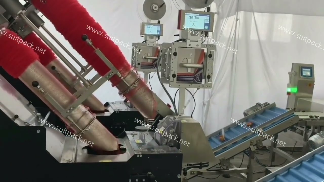 Cheese packing line with net/mesh package. 