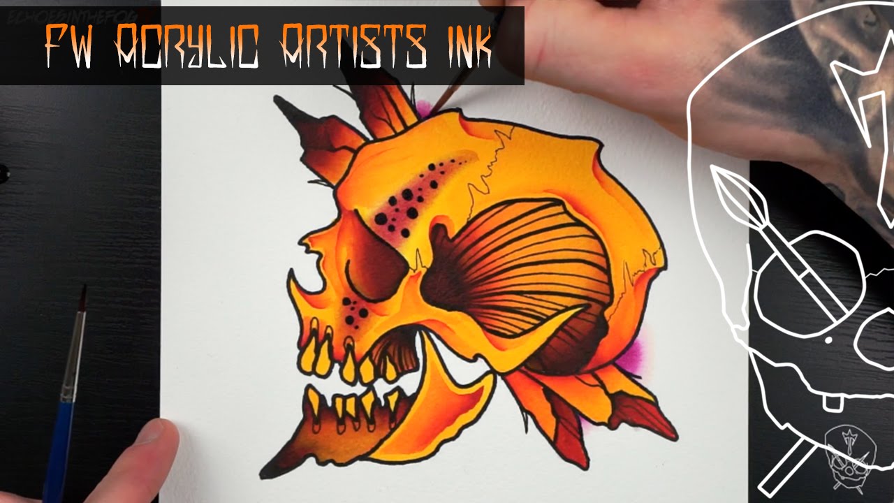 FW Acrylic Ink Tattoo Flash Watercolour Illustration Tutorial