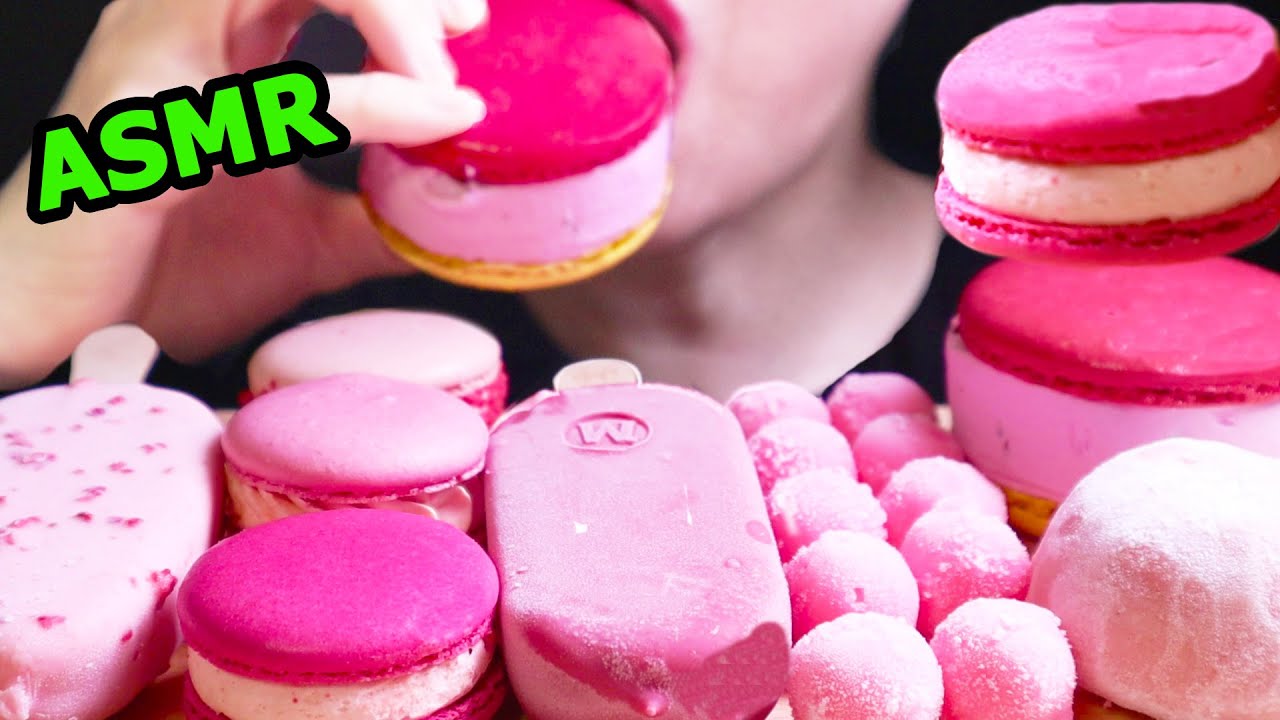 ASMR 핑크 딸기 아이스크림 마카롱 찹쌀떡 매그넘 끌레도르 PINK STRAWBERRY ICE CREAM MACARON MOCHI MAGNUM CLEDOR