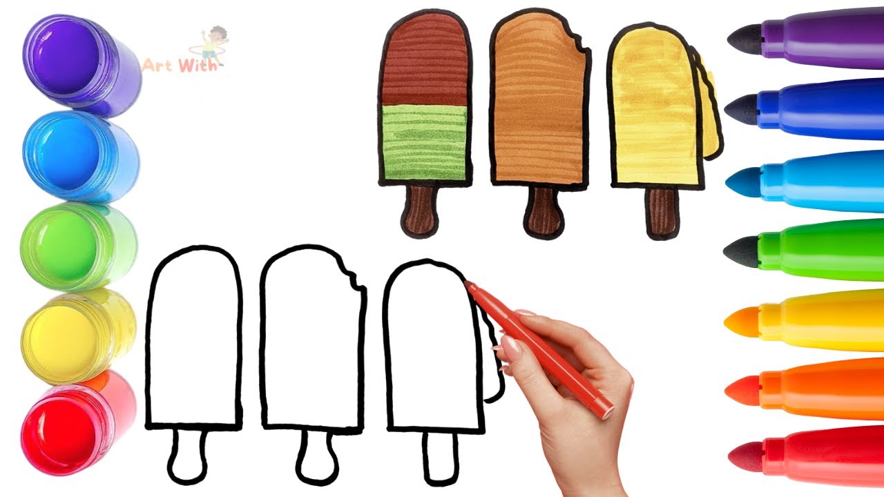 How To Draw cute Ice Cream Drawing, Painting & Coloring For Kids and Toddlers_ Child Art 🐋🌈🎨