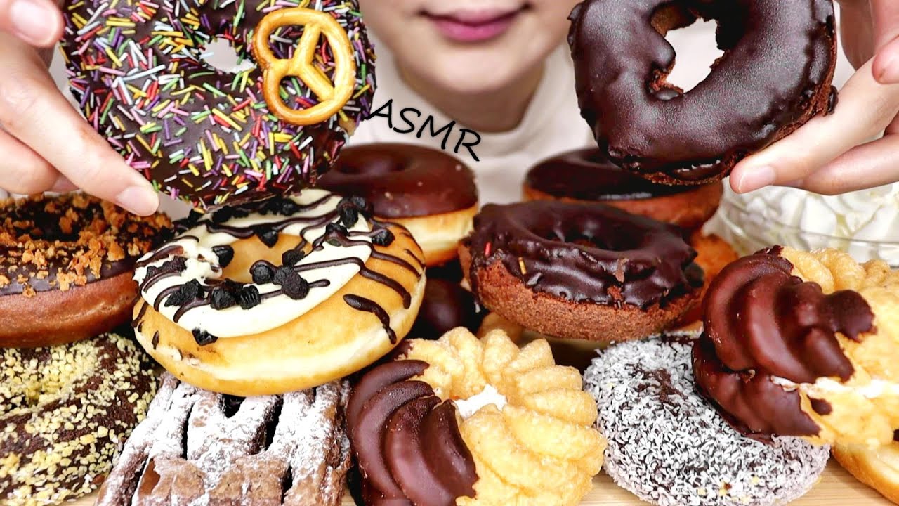 ASMR CHOCOLATE DONUTS 초콜릿 도넛 دونات الشوكولاتة চকোলেট ডোনাট Bánh rán sô cô la EATING SOUNDS MUKBANG