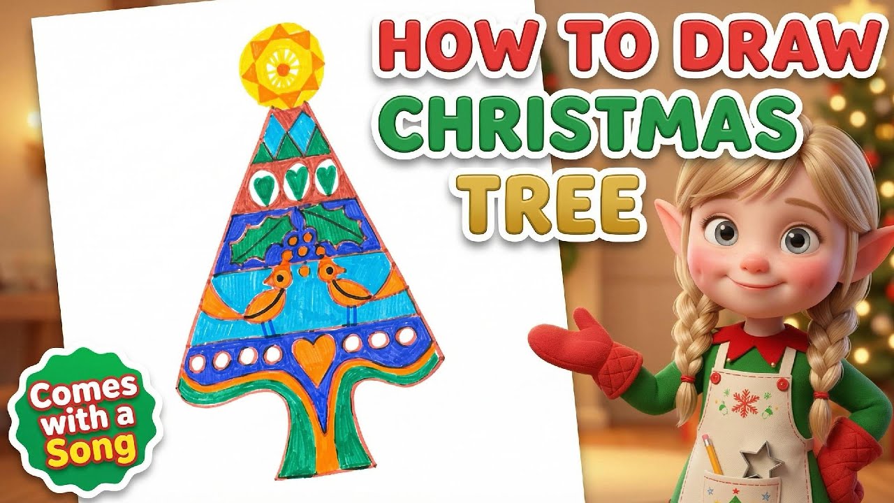How to Draw a Christmas Tree | Draw & Sing with Ellie the Christmas Elf