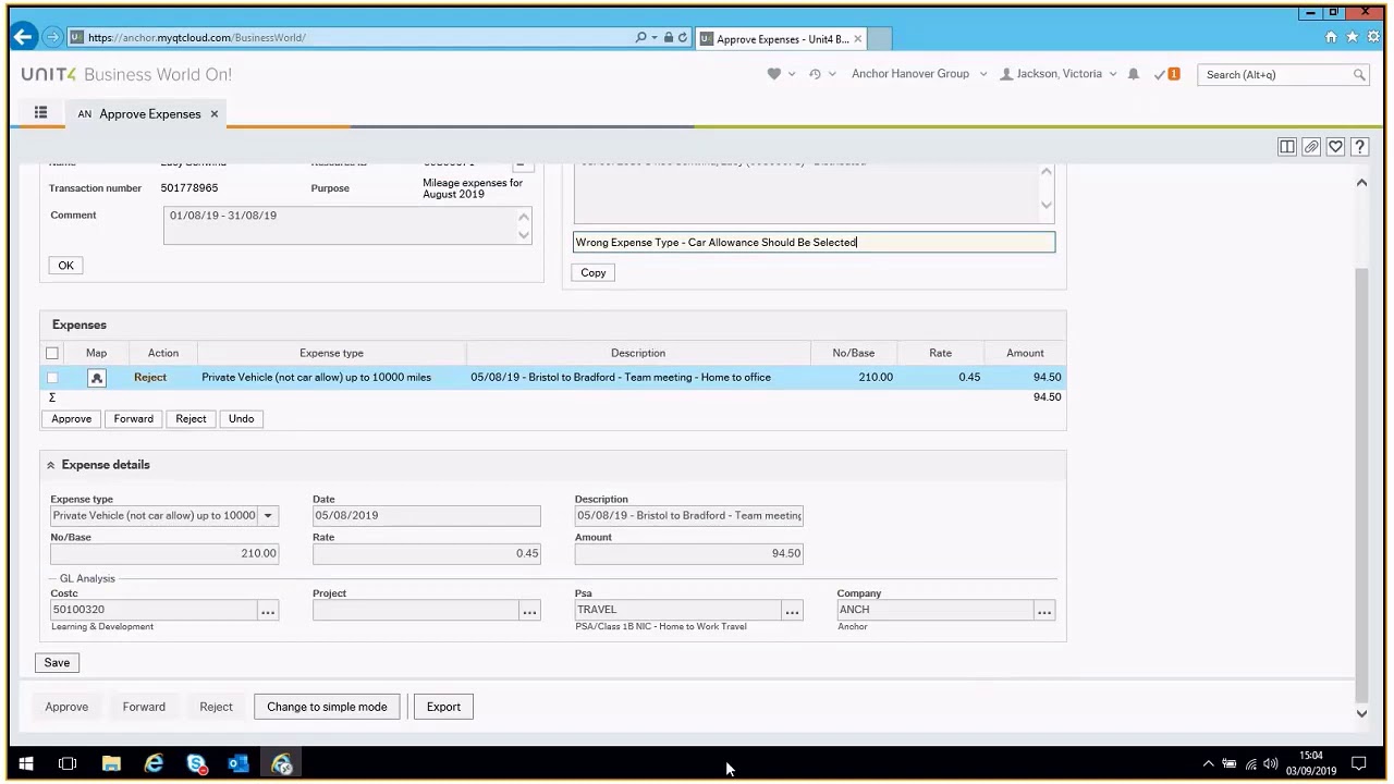 Agresso Expenses Approving and Rejecting Expense Claims V2