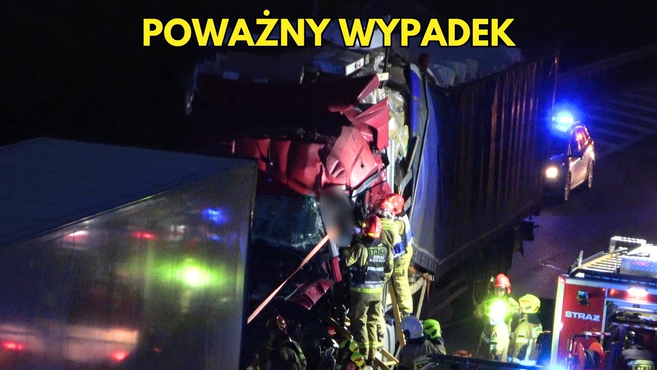 Poważny wypadek dwóch ciężarówek na Autostradzie A2 pod Łowiczem 08.04.24 - 5 zastępów i LPR w akcji
