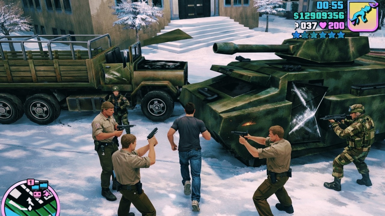 GTA Vice City Gets EPIC 6 Stars Wanted Level in a Snowy City Standoff
