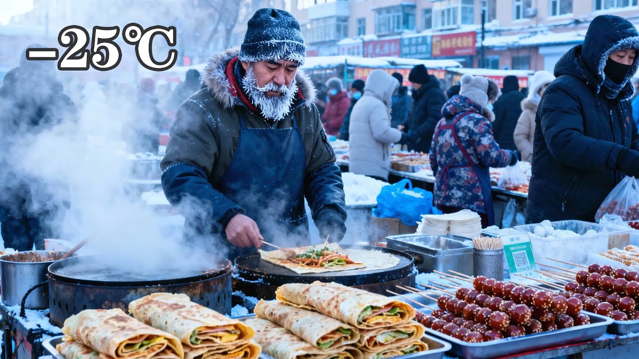 Surviving -25°C: A Chilly Stroll Through Harbin's Hongzhuan Morning Market.
