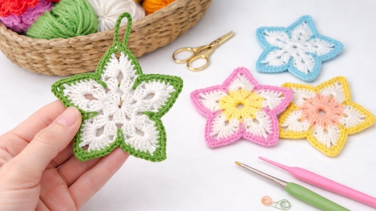 Easy Crochet Star Flower ⭐ Beautiful Crochet Motif Tutorial for Beginners