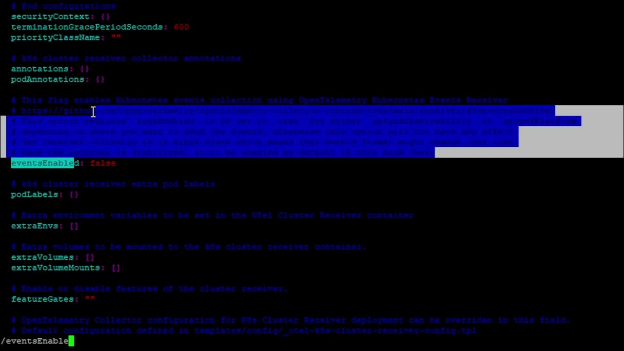 Updated Splunk OpenTelemetry collecter (OTEL) to send more events from kubernetes (k8s)