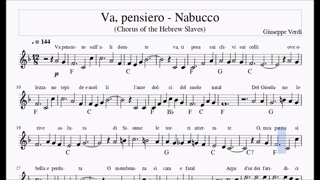 Va Pensiero - Nabucco by Verdi (in F)