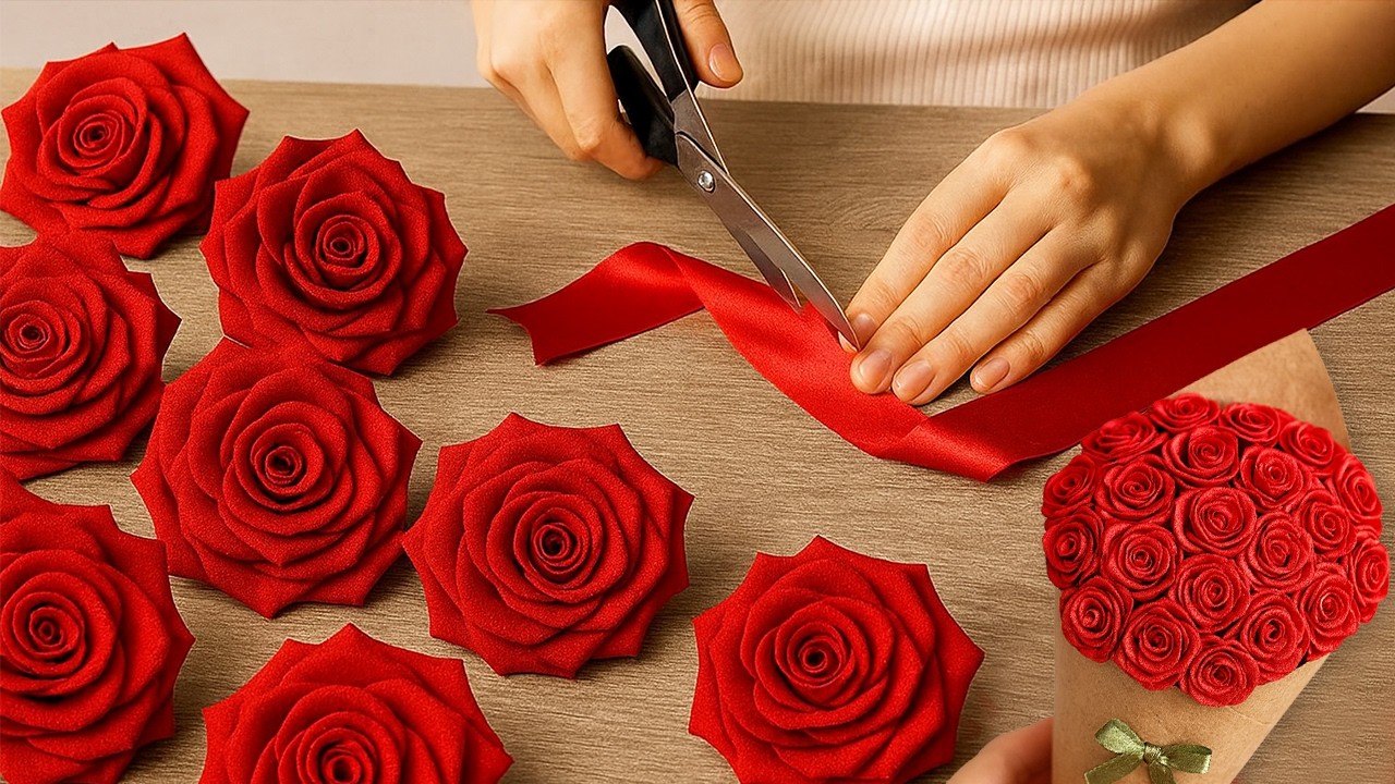DIY Ribbon Flowers - How to Make Ribbon Roses - Amazing Ribbon Flower Trick -Easy Making with Needle