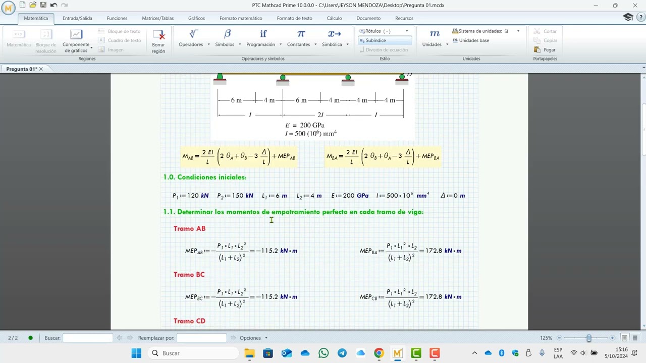 Método de Pendiente Deflexión - VIGAS - Mathcad Prime