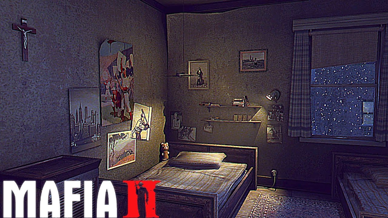 It's 1940s winter. you're stuck in Vito's room while oldies playing behind the door. (Mafia 2/Jazz)