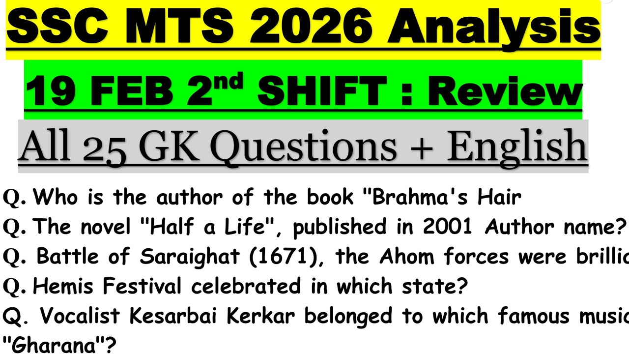 SSC MTS 2026 Exam Analysis | SSC MTS 2nd Shift 19 Feb Analysis | SSC MTS GK Analysis Today review