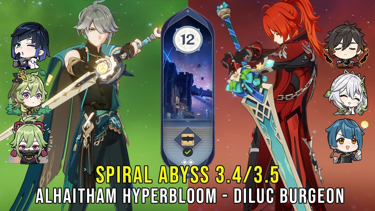 C0 Alhaitham Hyperbloom and C5 Diluc Burgeon - Genshin Impact Abyss 3.4 - Floor 12 9 Stars