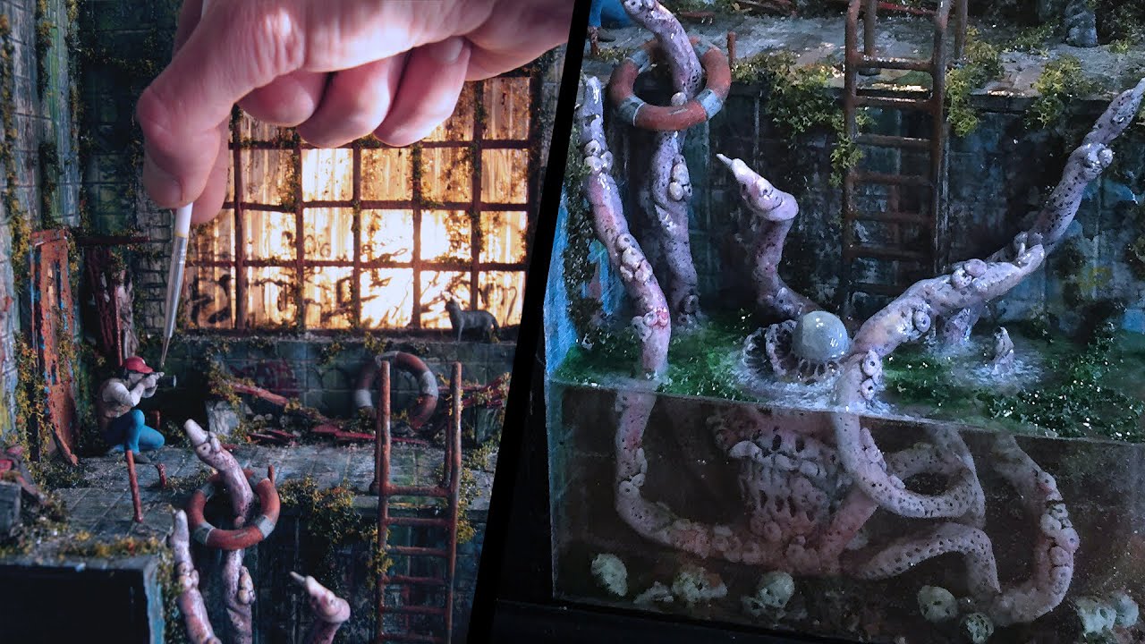 Abandoned Pool Diorama - Zombie Octopus 🐙 Polymer Clay / Epoxy Resin / 3D Printing / How To Make